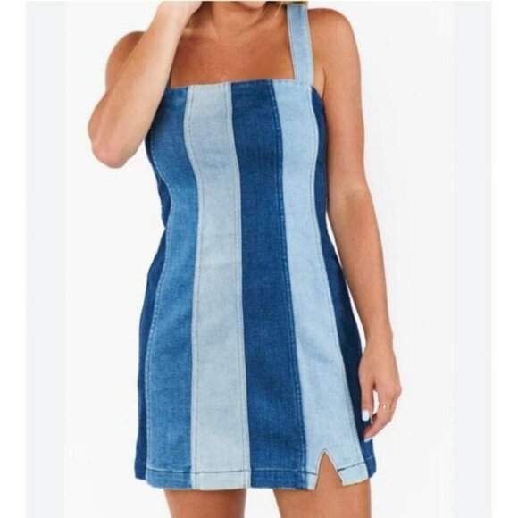 NWT Show Me Your Mumu Coronado Corset Blue Stripe Denim Mini Dress Size Small - Picture 7 of 10